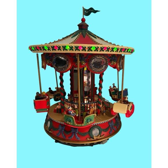 Vtg Mr Christmas Holiday Fair Carousel Flying Sleighs Merry Go Round 1996 VIDEO - Picture 7 of 13